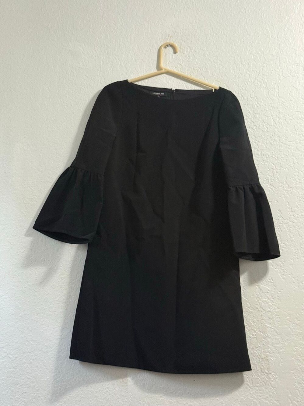 Lafayette 148 Dress 6 Black Marissa Bell Sleeve Shift Minimalist Career
